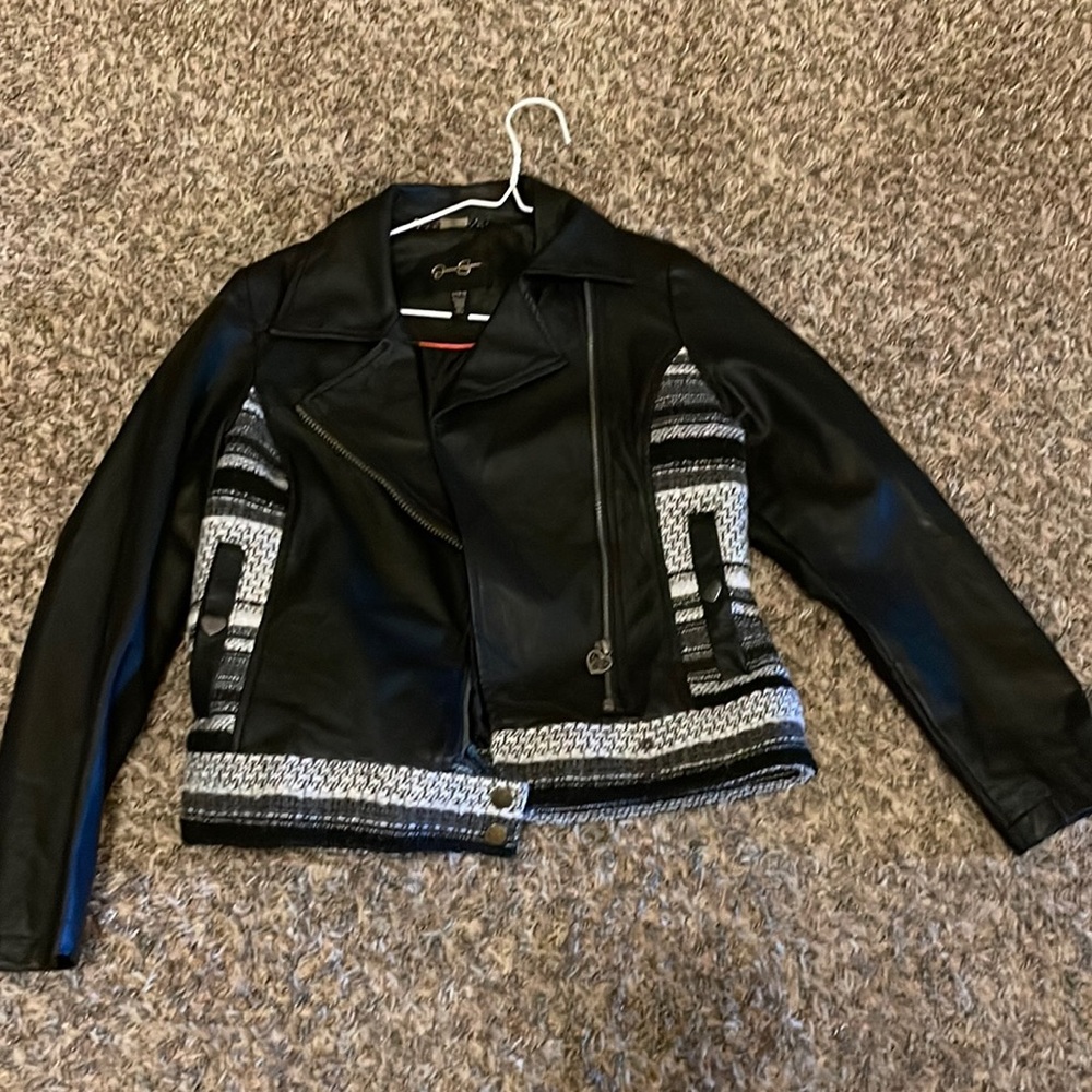 Fake leather jean jacket